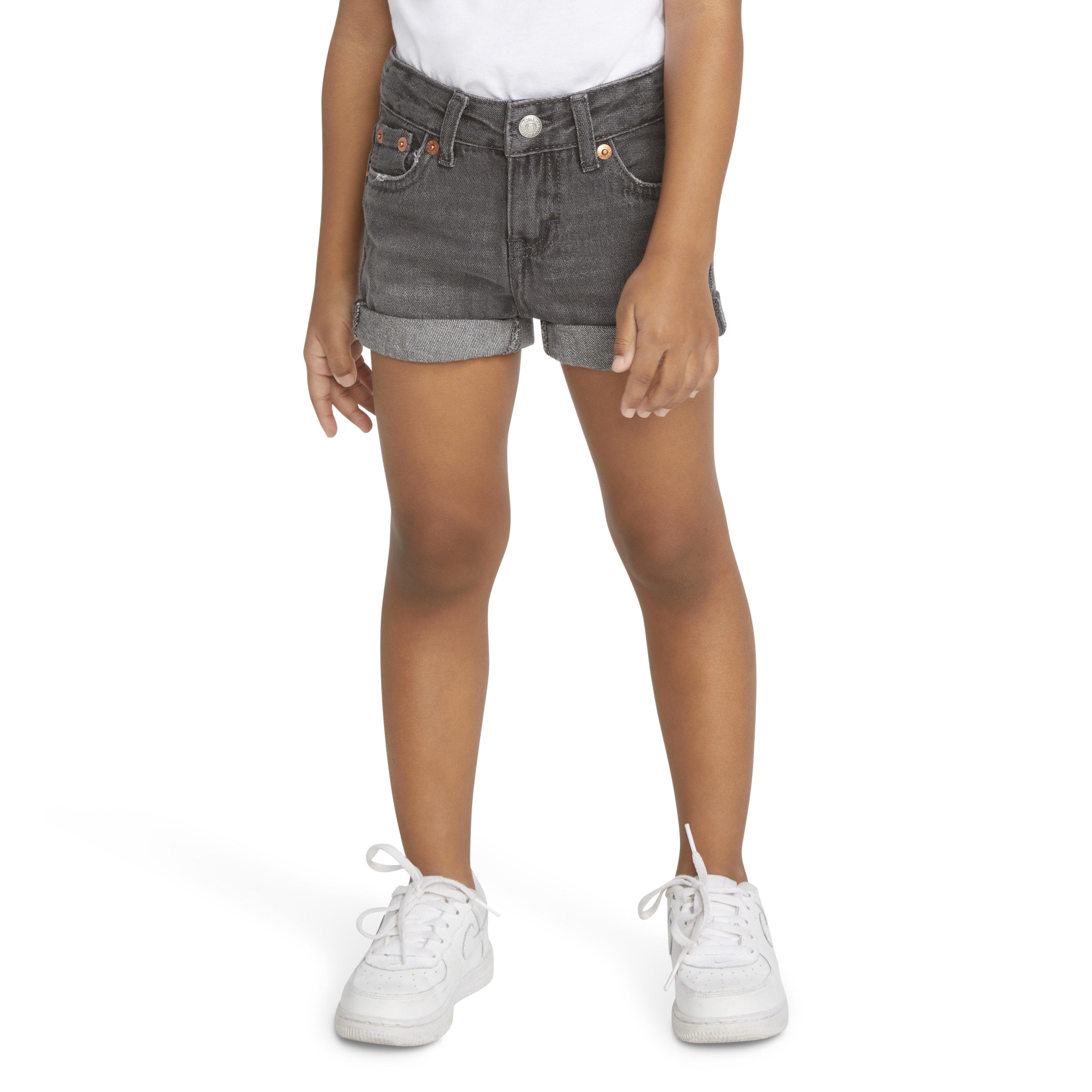 Levi's Toddler Girls' Girlfriend Fit Roll-Up Grey Wash Denim Shorty Shorts - GREY